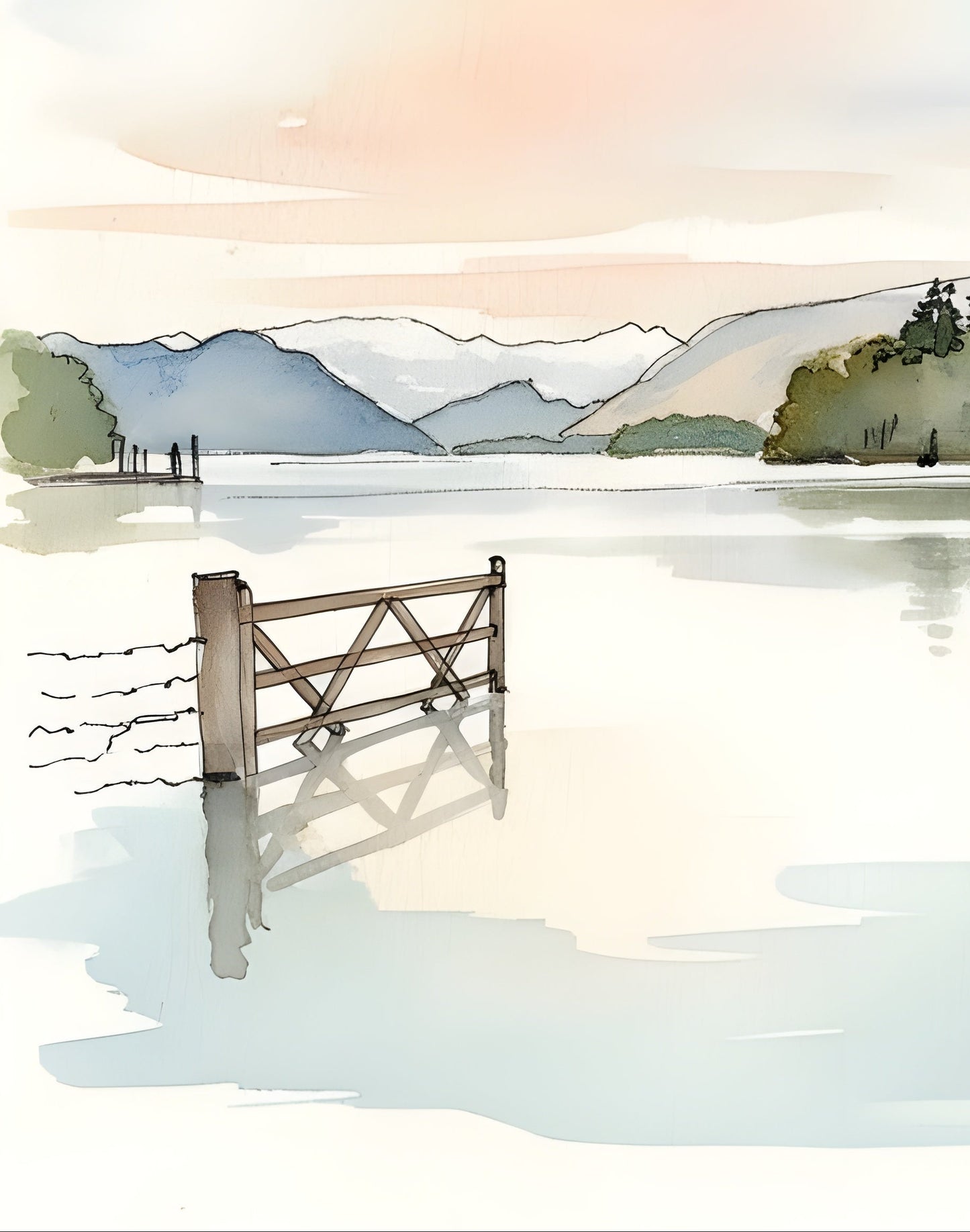 Derwentwater 2 – Original Watercolour Landscape Painting size A4/A3