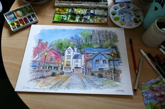 Framwellgate Bridge Durham original watercolour by j blakely 2