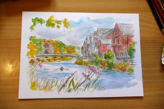 River Wear Rowers — Kingsgate Bridge, Durham original watercolour signed j blakely