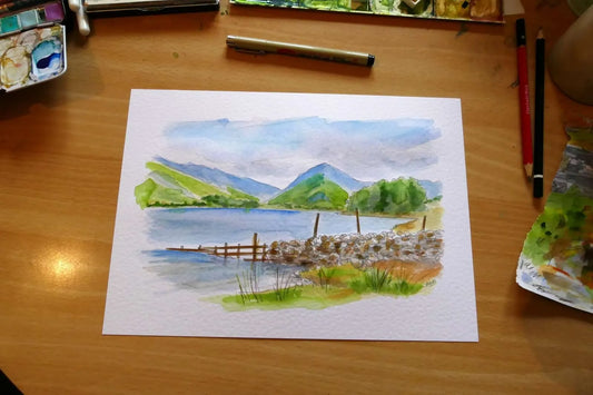 Buttermere Fence Watercolour - Lake District Original Art signed j blakely