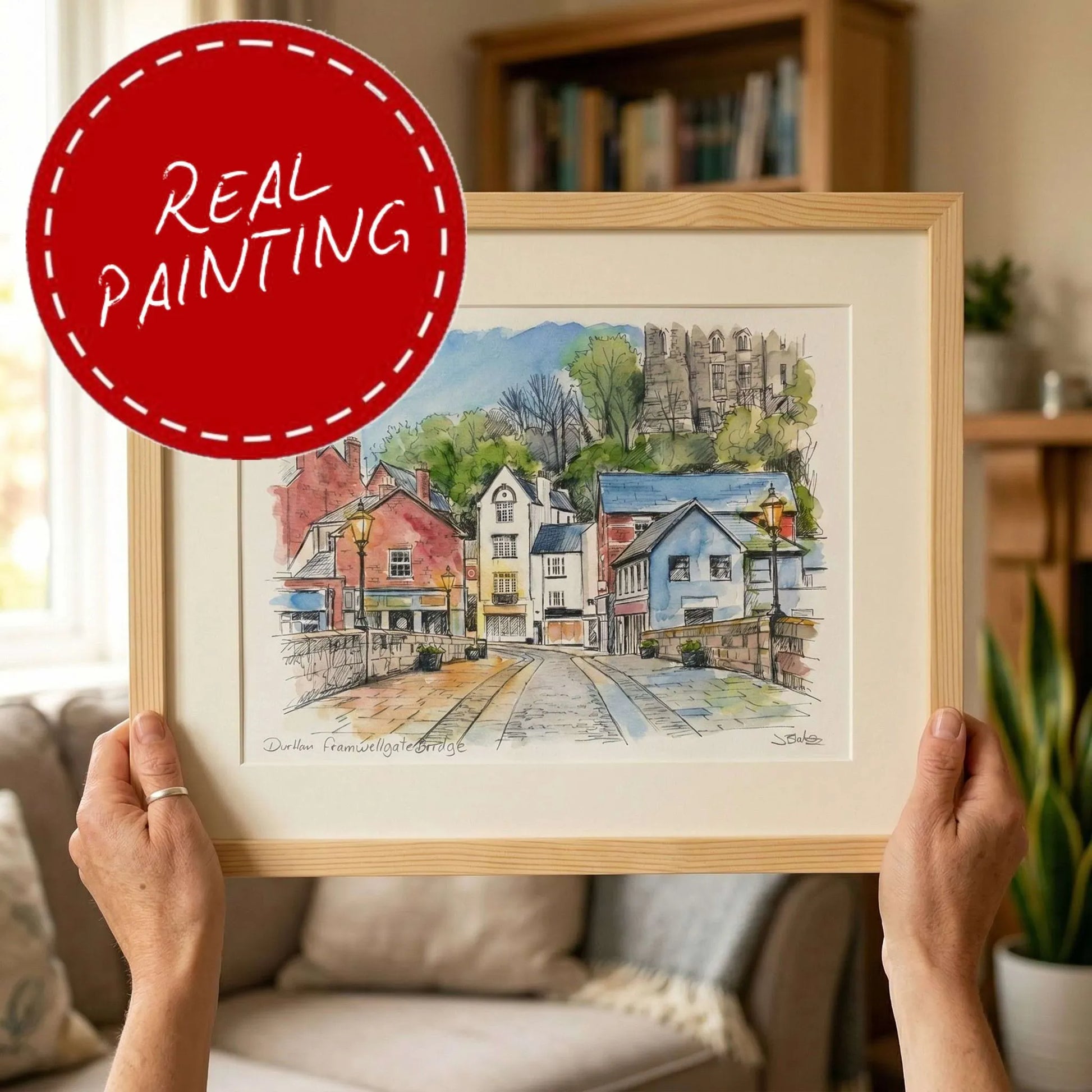 Framwellgate Bridge Durham original watercolour by j blakely 1