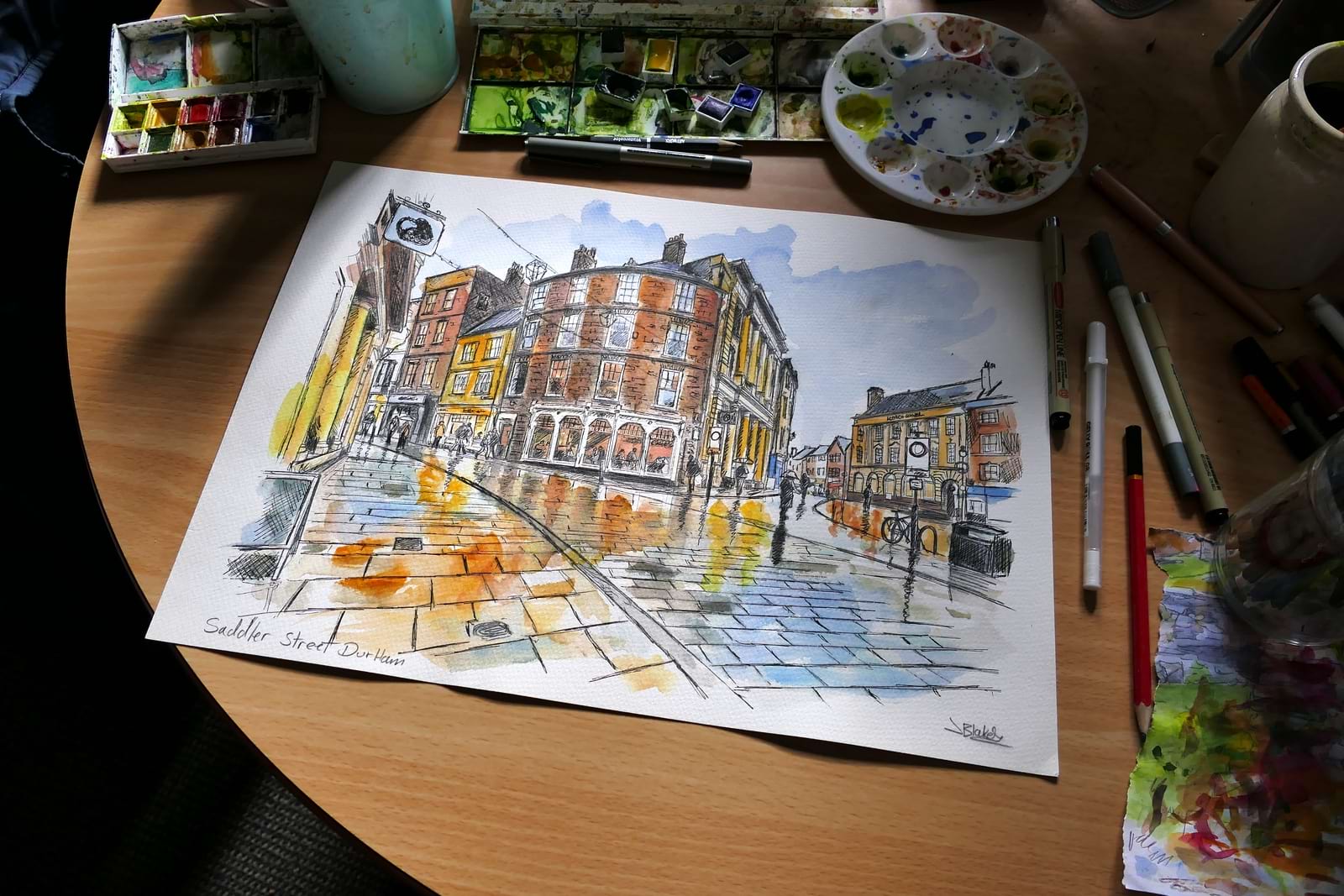 Saddler Street from market place Durham signed by j blakely