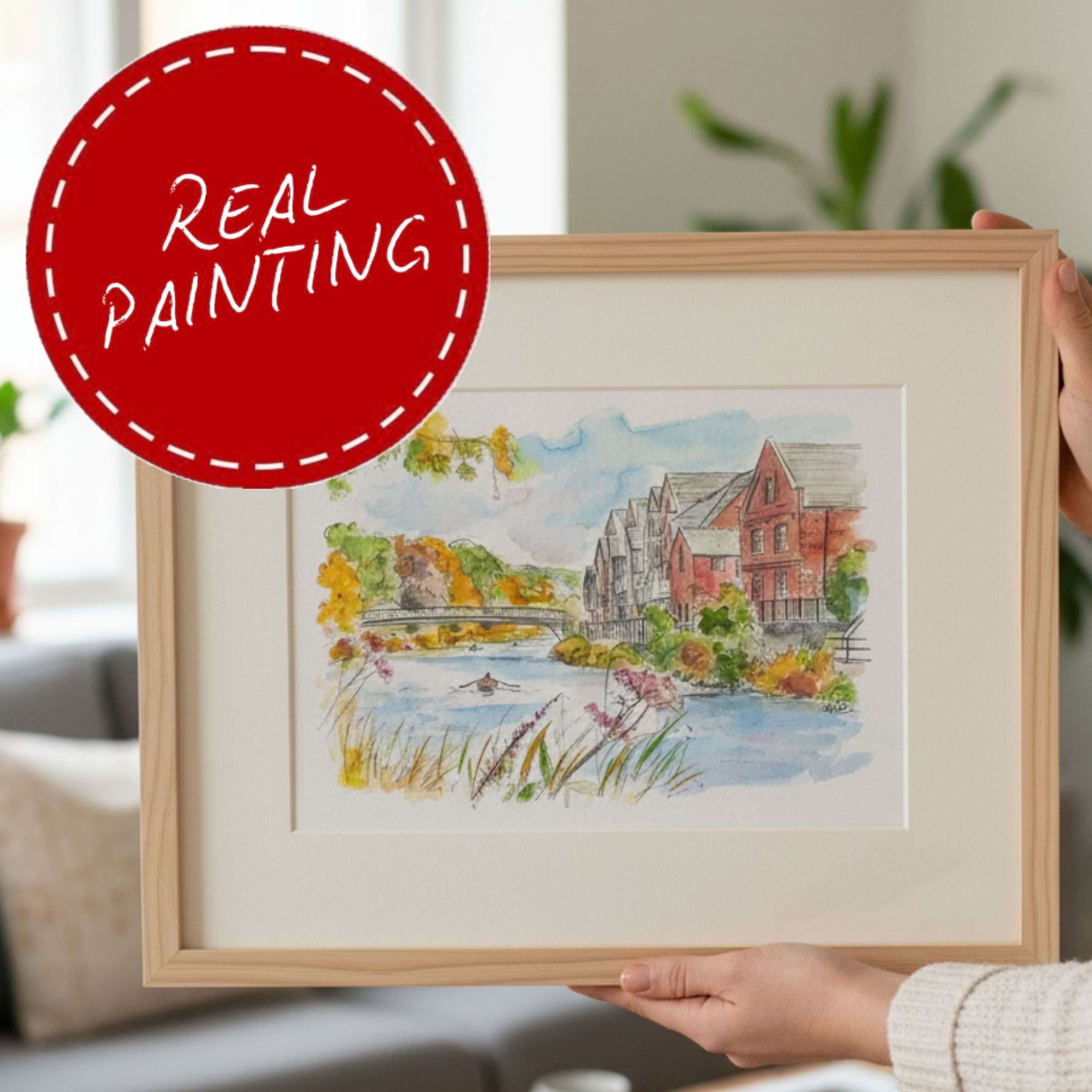 River Wear Rowers — Kingsgate Bridge, Durham original watercolour signed  j blakely 