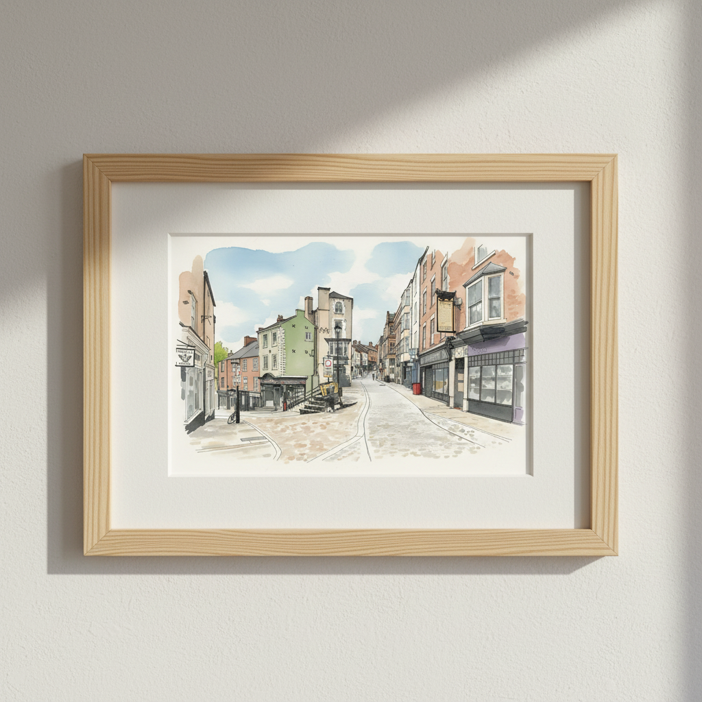 Saddler Street Durham Watercolour –  Ink‑Wash size A4/A3