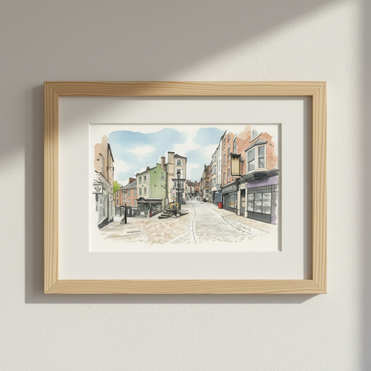 Saddler Street Durham Watercolour –  Ink‑Wash size A4/A3