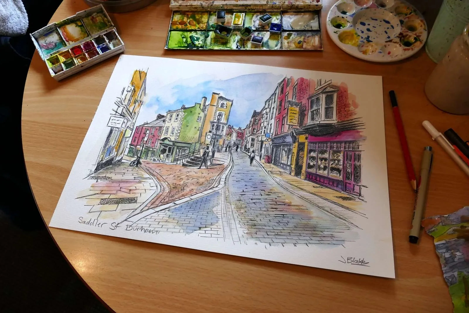 Saddler Street Durham original watercolour by j blakely 2